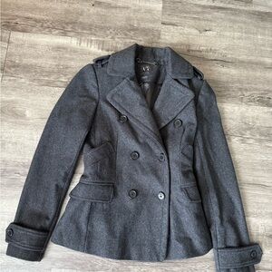 Armani Exchange Gray Peacoat with Wide Lapels and Tailored Fitsku# bah